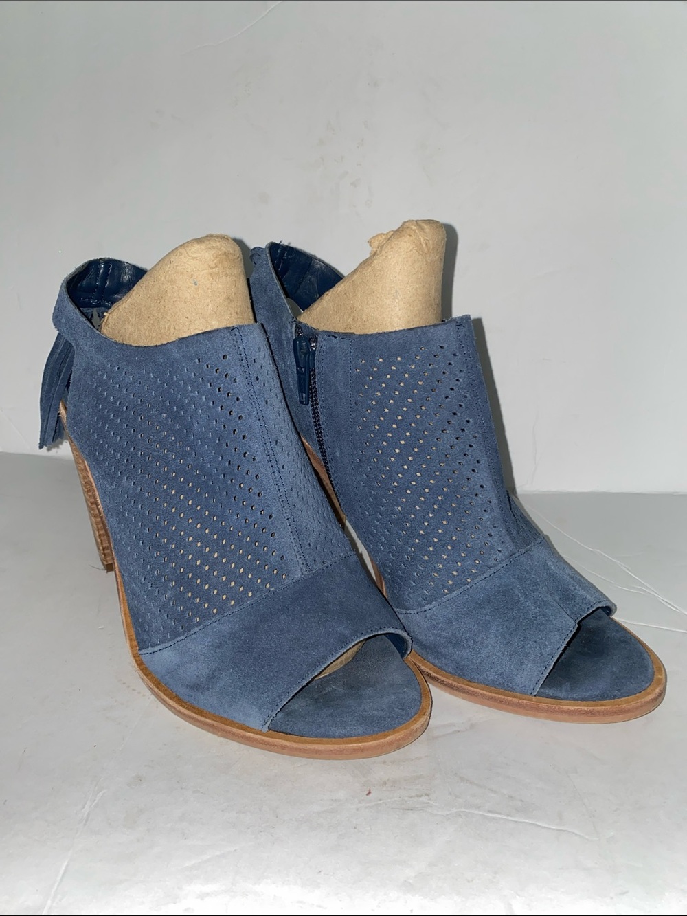Gianni Bini Blue Suede Peep-Toe Heeled Booties